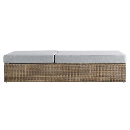 Convene outdoor chaise lounge chairs, 2-piece set with gray cushions on brown wicker base on Tampa Home & Garden Store
