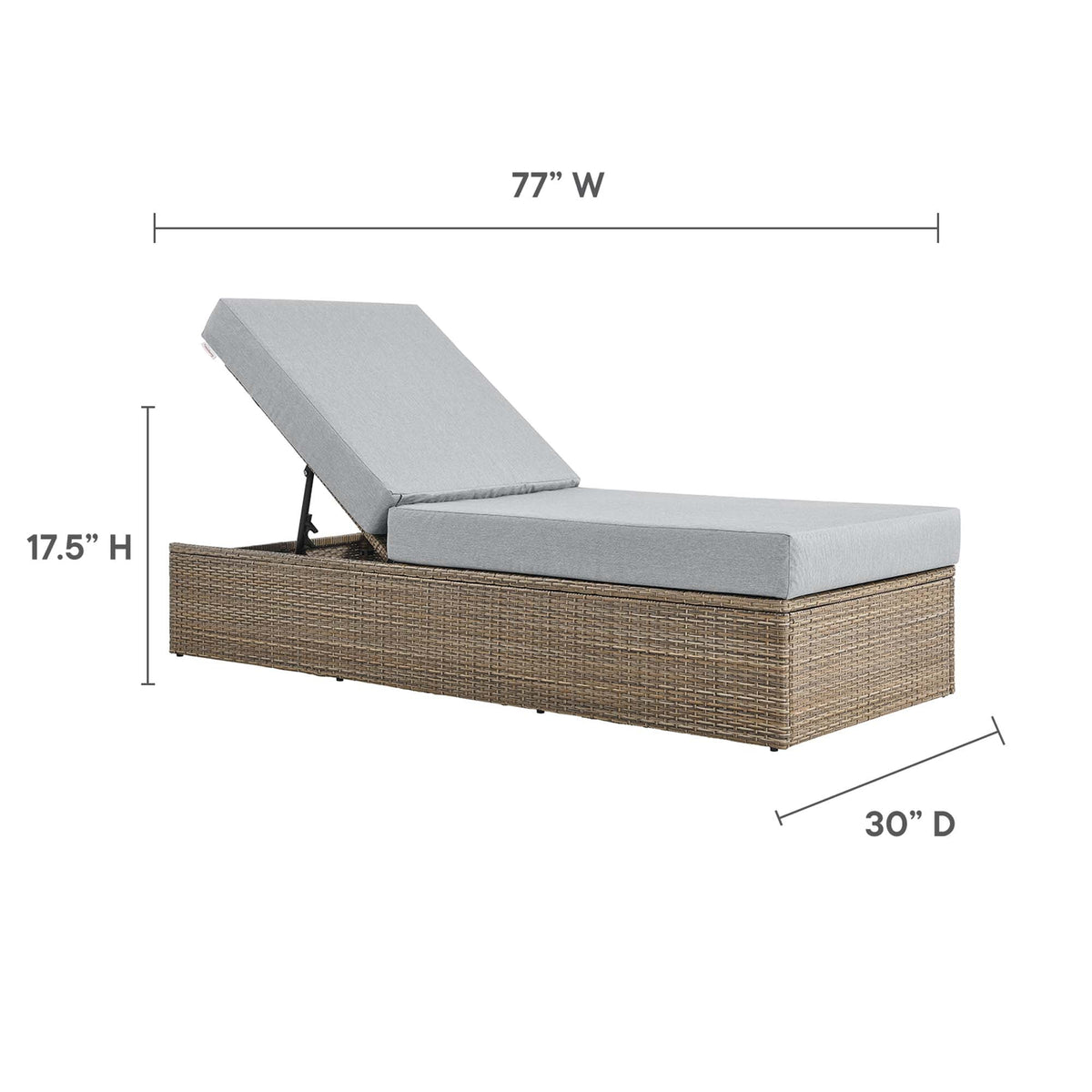 Convene outdoor chaise lounge chair with gray cushions on woven wicker base, adjustable back on Tampa Home & Garden Store