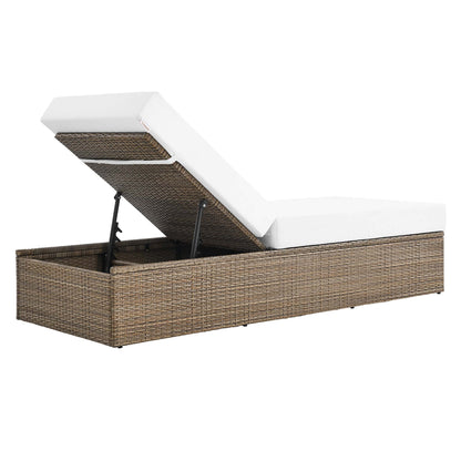 Convene Outdoor Patio Chaise Lounge Chair by Modway, brown wicker base with white cushions on Tampa Home & Garden Store