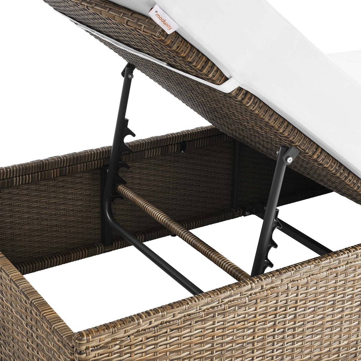 Convene Outdoor Patio Chaise Lounge Chair with brown woven rattan and white cushion on Tampa Home & Garden Store