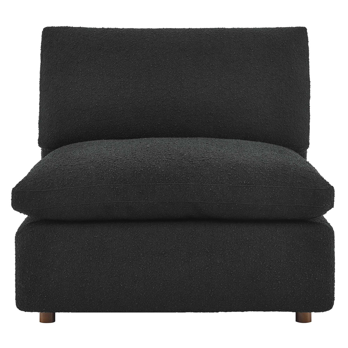 Commix Down Filled Overstuffed Boucle Fabric Armless Chair in black with wooden legs on Tampa Home & Garden Store