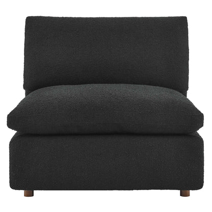 Commix Down Filled Overstuffed Boucle Fabric Armless Chair in black with wooden legs on Tampa Home & Garden Store