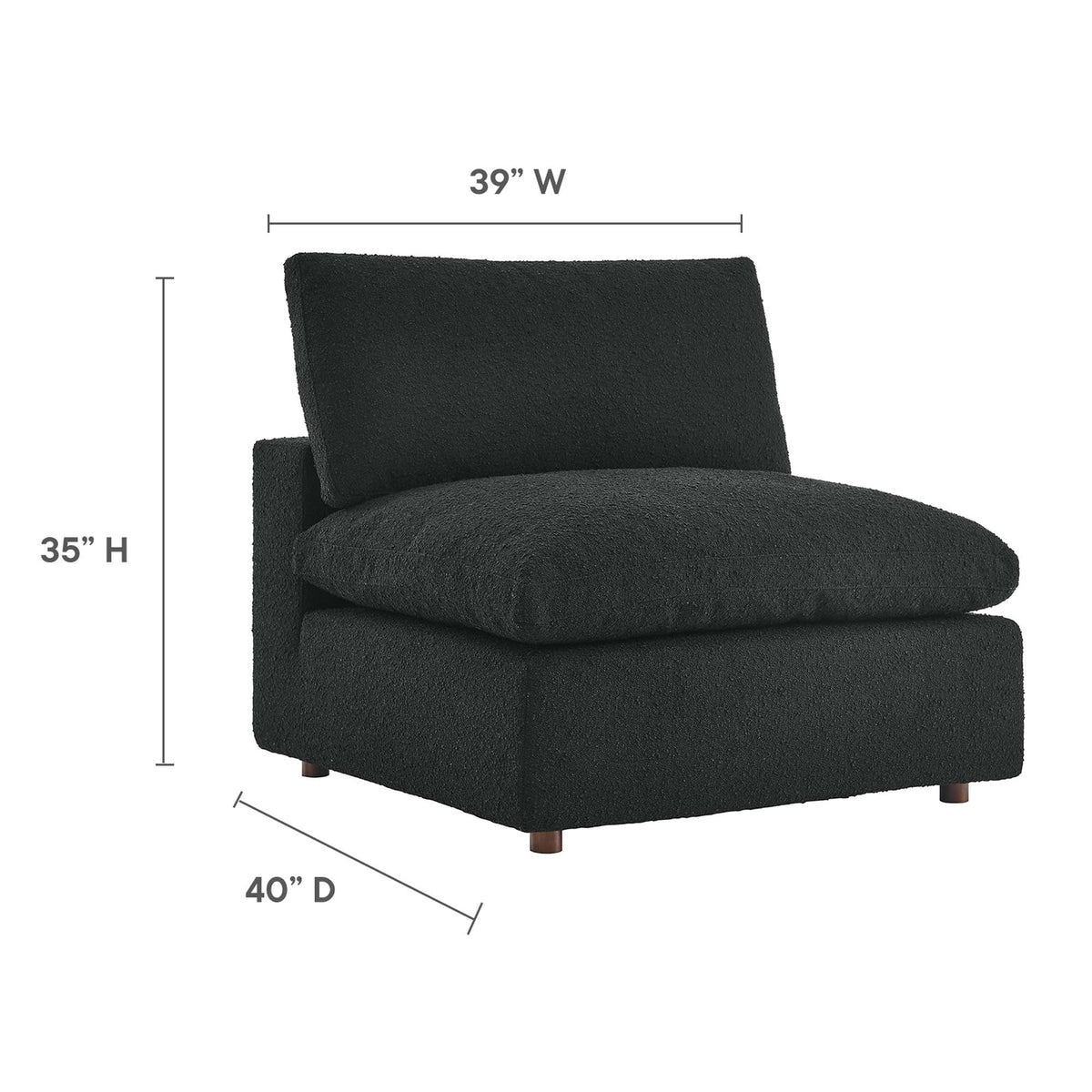 Armless Commix bouclé chair with down-filled cushion in black fabric by Modway on Tampa Home & Garden Store