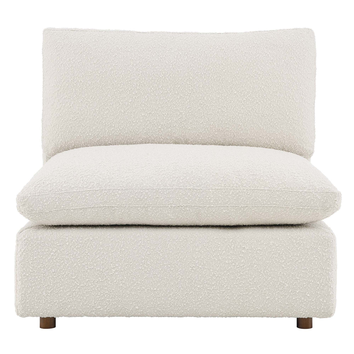 Commix down-filled boucle armless chair in beige fabric with wooden legs by HouseOfZazla on Tampa Home & Garden Store