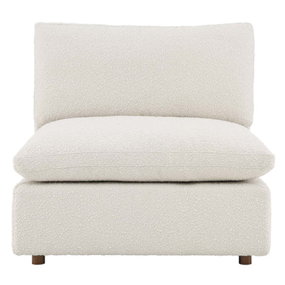 Commix down-filled boucle armless chair in beige fabric with wooden legs by HouseOfZazla on Tampa Home & Garden Store