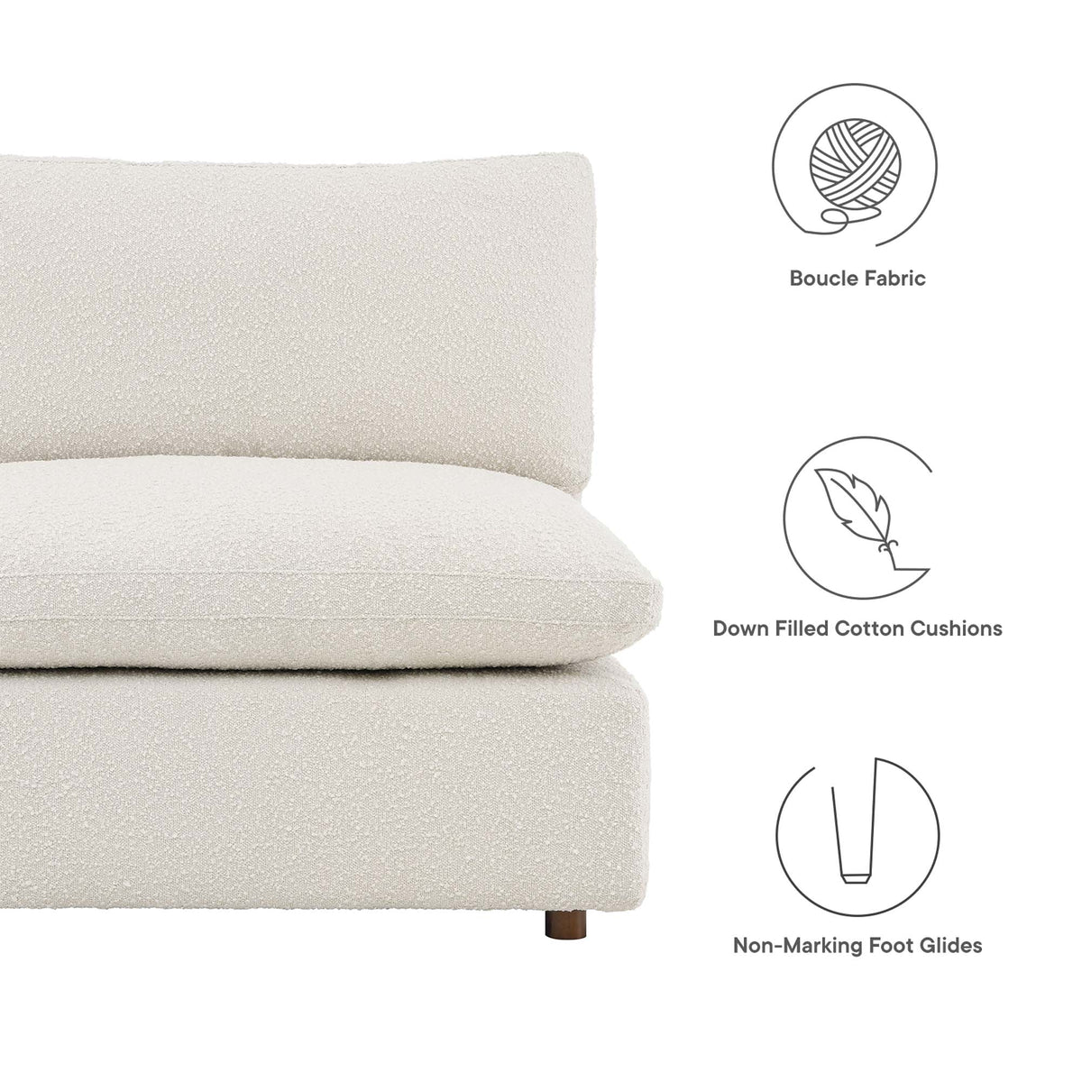 Commix Down Filled Boucle Armless Chair beige fabric for living room by HouseOfZazla on Tampa Home & Garden Store