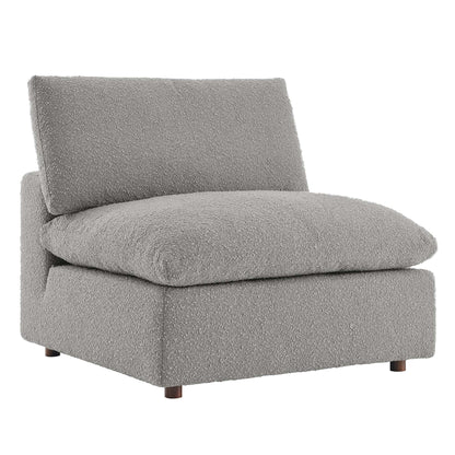 Commix down-filled gray boucle fabric armless chair with overstuffed cushions and wood legs on Tampa Home & Garden Store