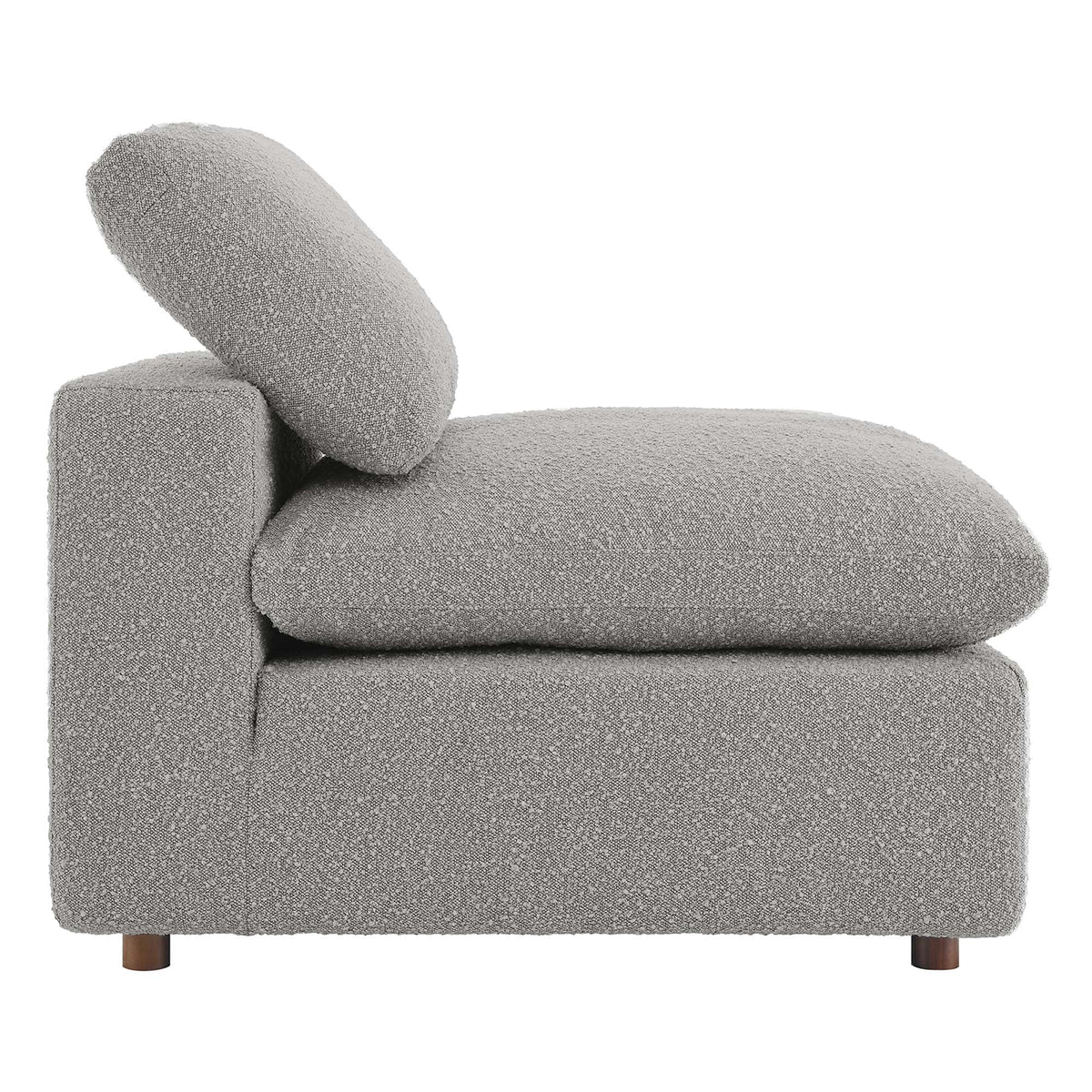 Commix down-filled overstuffed boucle fabric armless chair grey with wooden legs on Tampa Home & Garden Store