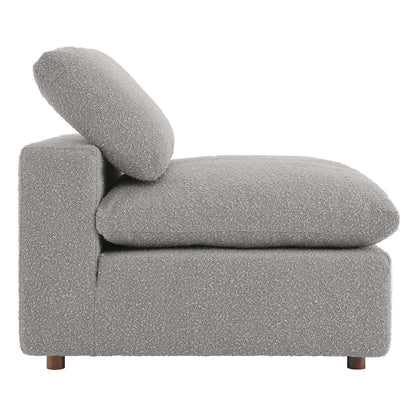 Commix down-filled overstuffed boucle fabric armless chair grey with wooden legs on Tampa Home & Garden Store