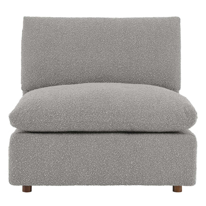 Commix down-filled overstuffed boucle armless chair with gray boucle upholstery and wooden legs on Tampa Home & Garden Store