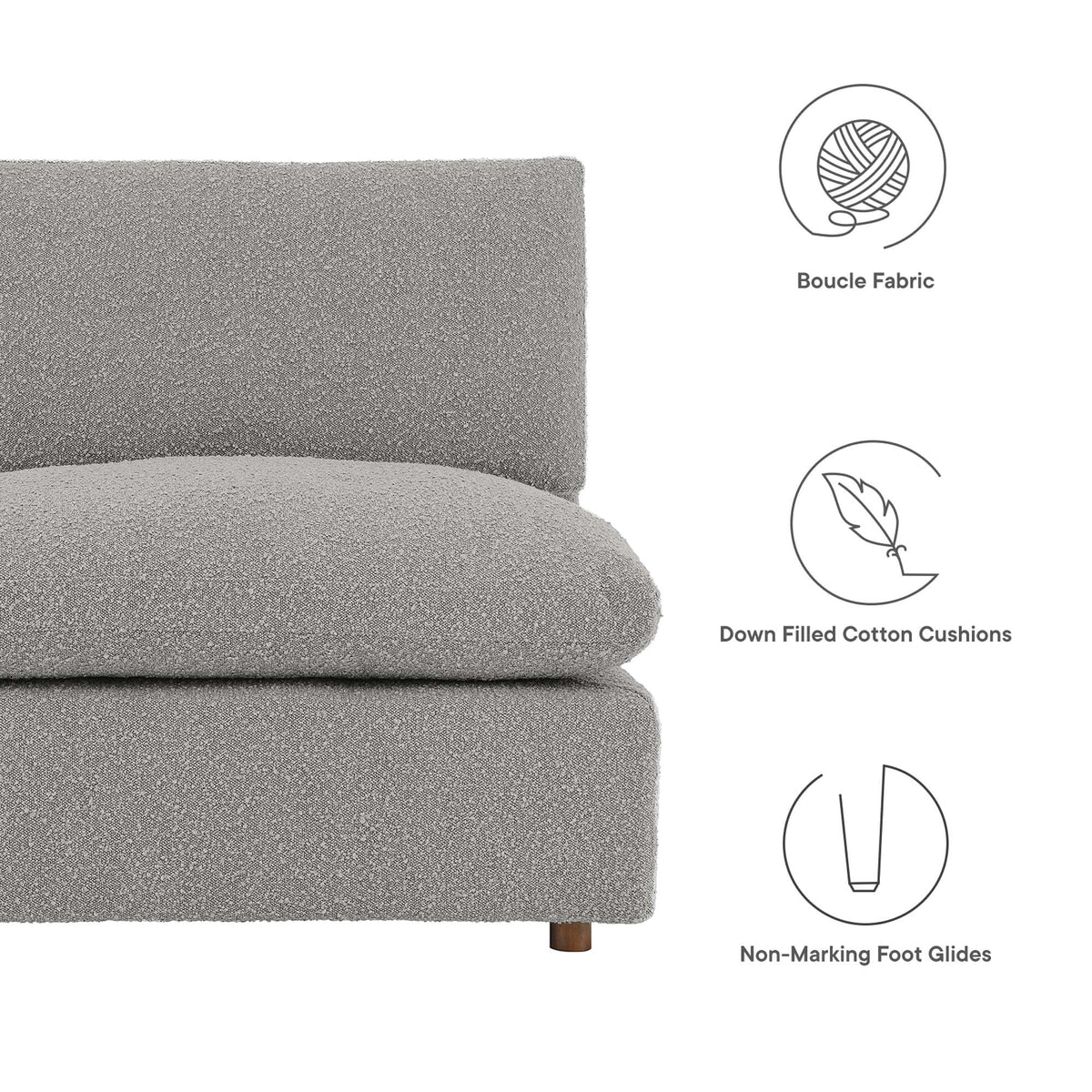 Commix armless chair gray bouclé fabric with down-filled cushions by Modway on Tampa Home & Garden Store