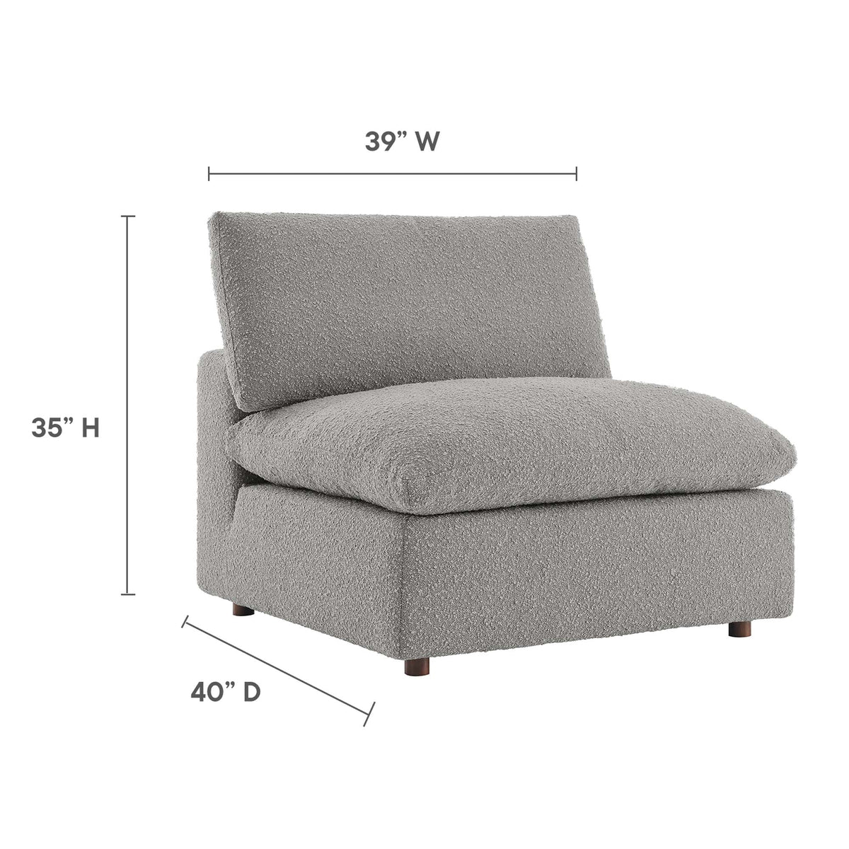 Commix Down Filled Overstuffed Boucle Fabric Armless Chair in grey, 39W x 35H x 40D by HouseOfZazla on Tampa Home & Garden Store