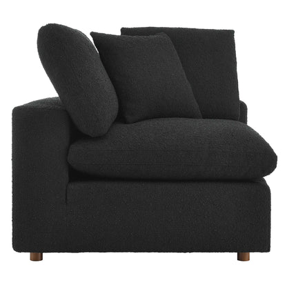 Commix down-filled overstuffed boucle corner chair in black fabric with plush cushions on Tampa Home & Garden Store