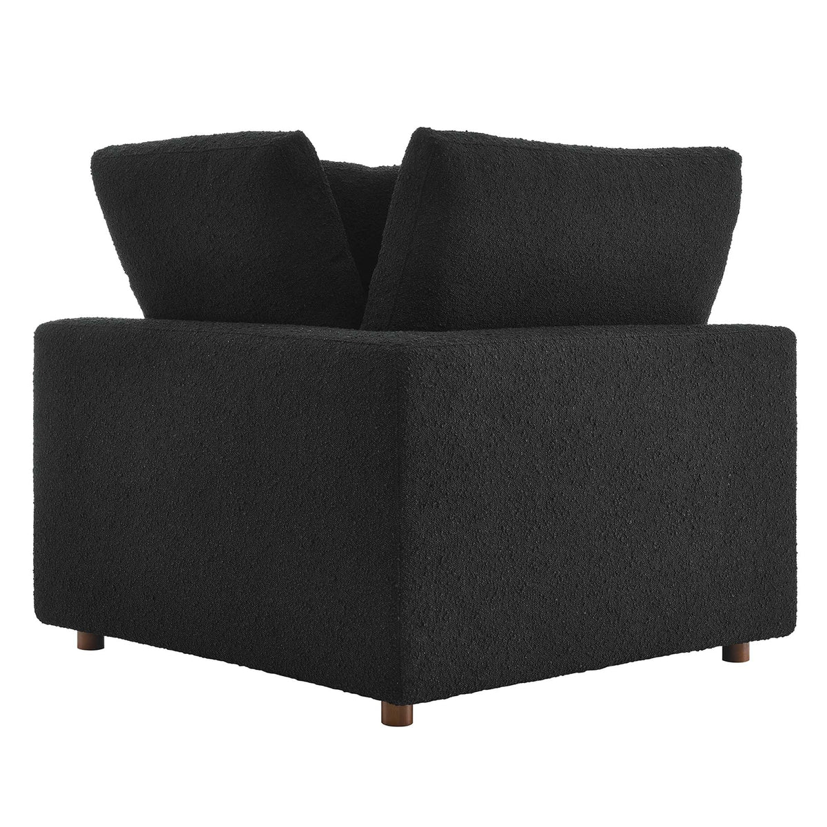 Commix down-filled overstuffed boucle corner chair in black fabric with plush cushions and legs on Tampa Home & Garden Store