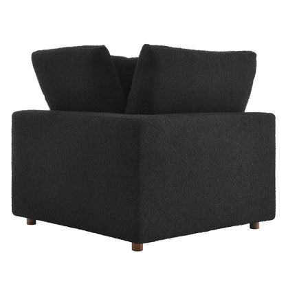Commix down-filled overstuffed boucle corner chair in black fabric with plush cushions and legs on Tampa Home & Garden Store