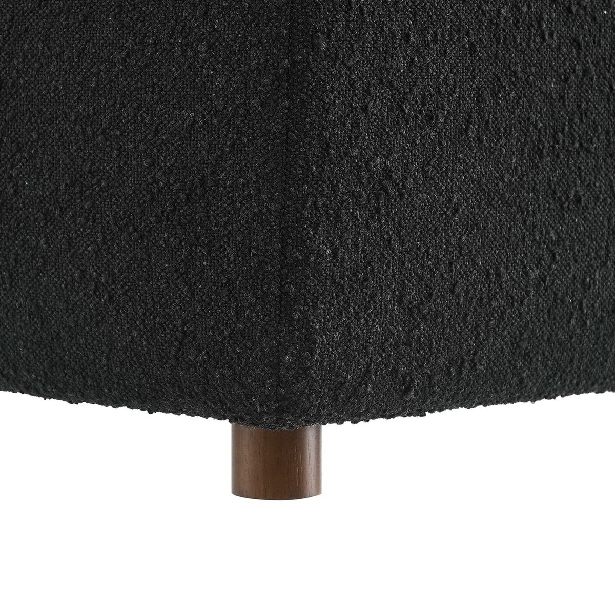 Commix Down Filled Overstuffed Boucle Corner Chair in black fabric with a wooden leg on Tampa Home & Garden Store
