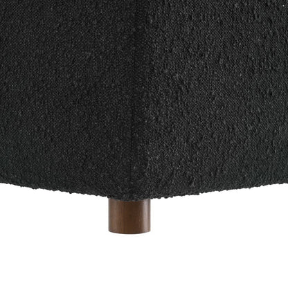 Commix Down Filled Overstuffed Boucle Corner Chair in black fabric with a wooden leg on Tampa Home & Garden Store