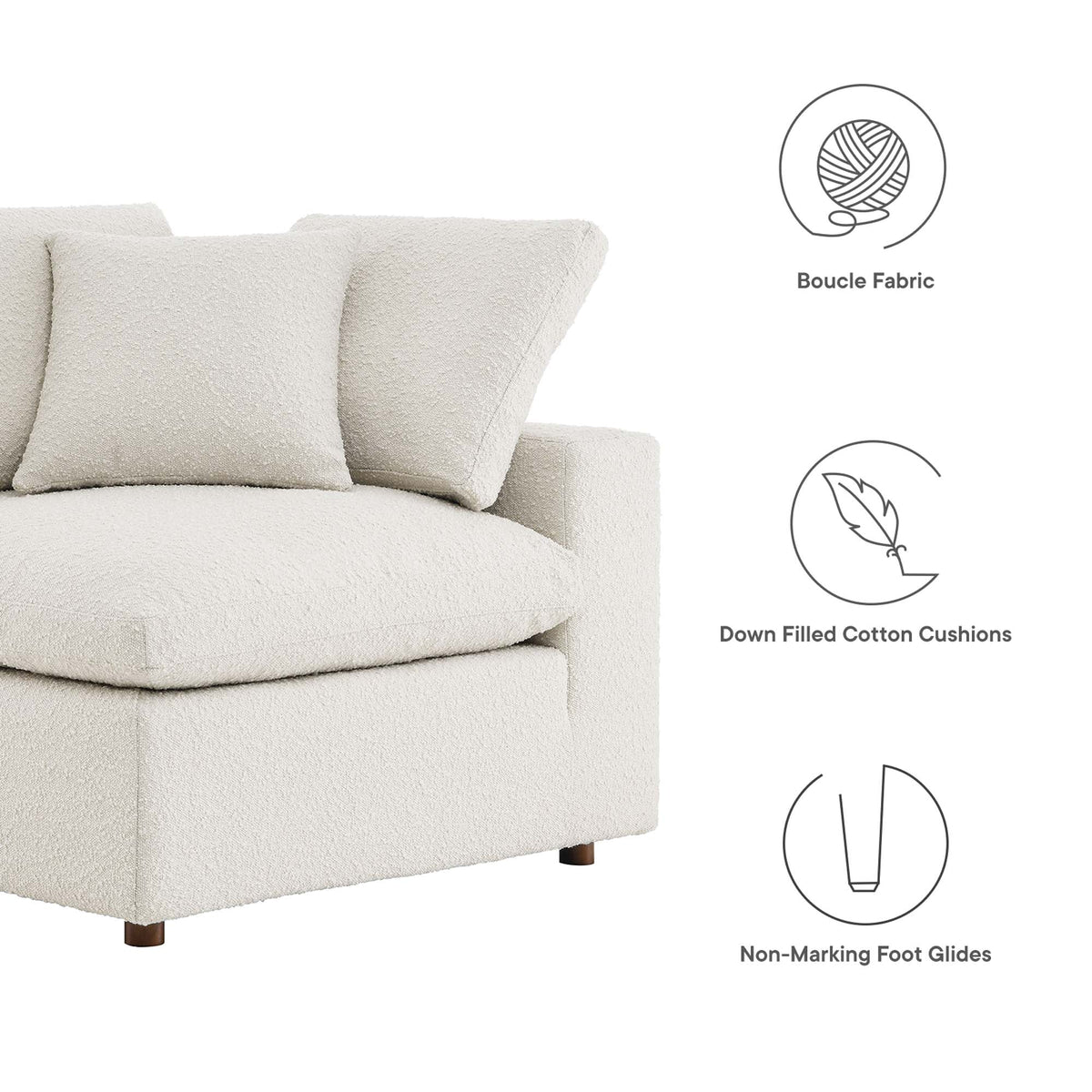 Commix Down Filled Overstuffed Boucle Fabric Corner Chair in beige cream upholstery on Tampa Home & Garden Store