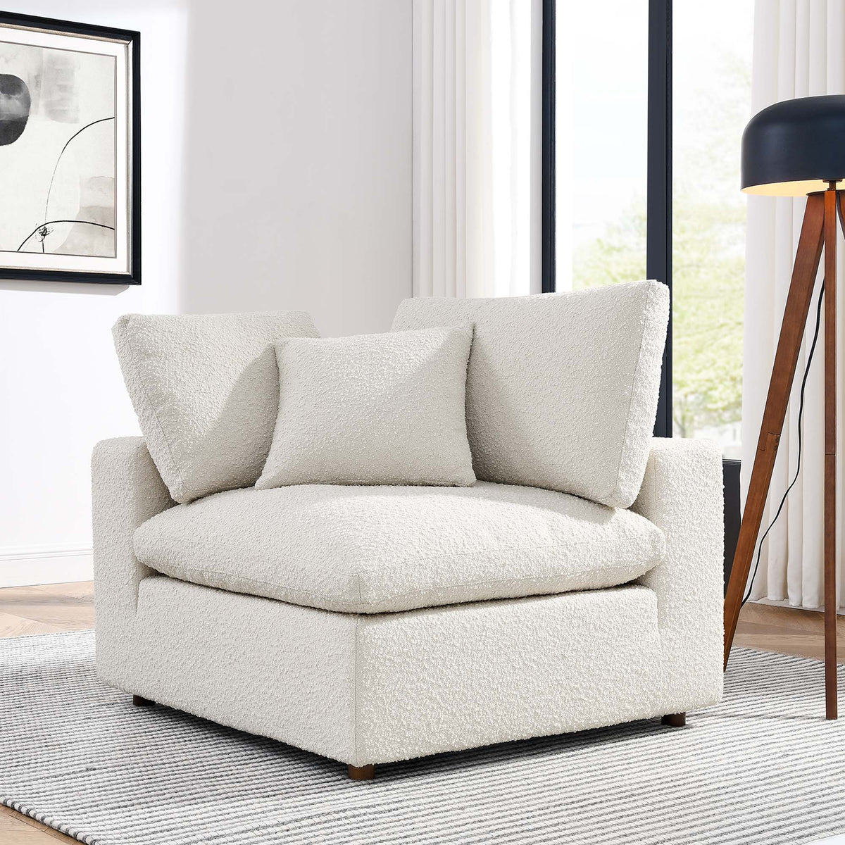 Commix down-filled overstuffed boucle fabric corner chair in cream by Modway on Tampa Home & Garden Store
