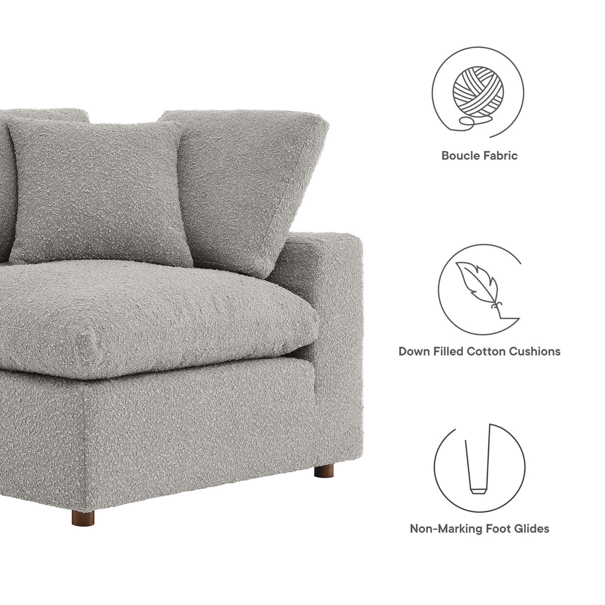 Commix down filled overstuffed boucle fabric corner chair gray upholstery with wooden legs by Modway on Tampa Home & Garden Store