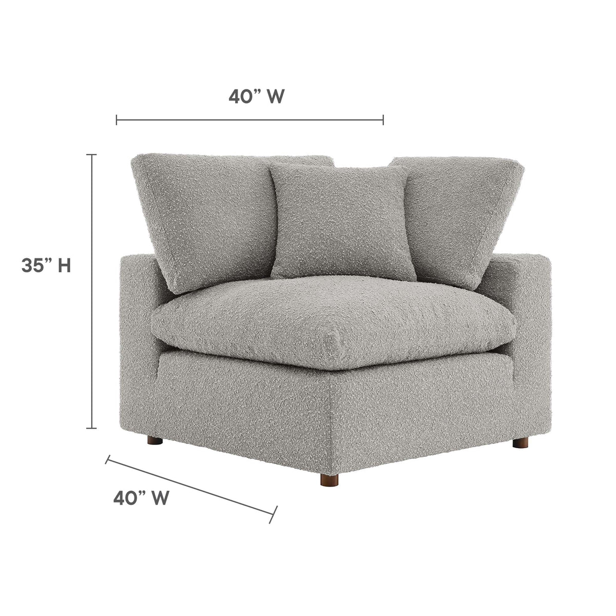 Commix down-filled overstuffed boucle fabric corner chair by Modway, gray, 40W x 35H on Tampa Home & Garden Store