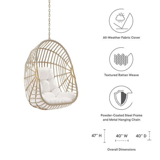 Amalie wicker rattan outdoor hanging swing chair by Modway with white cushions on Tampa Home & Garden Store