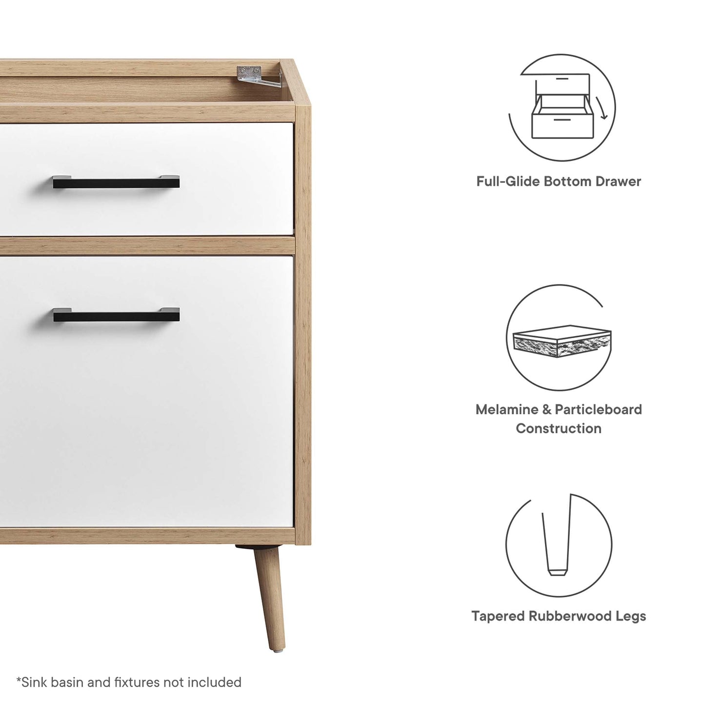 Maverick 24 Inch Bathroom Vanity with an Oak Top