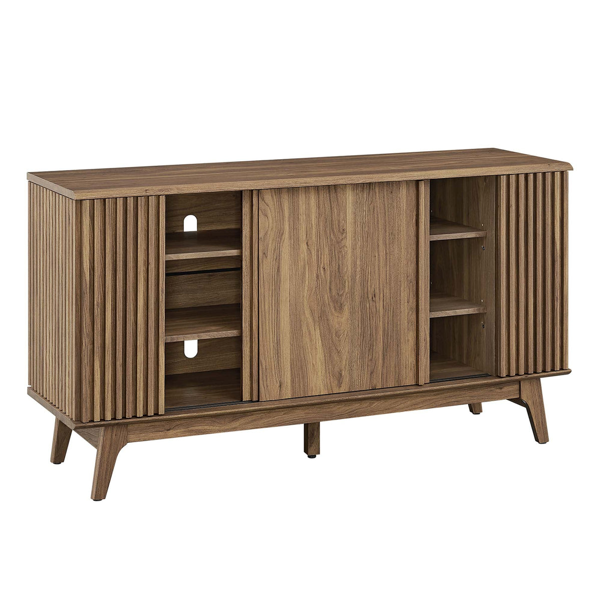 Eudora Sideboard by Modway in warm oak finish with vertical slat detailing and open shelving on Tampa Home & Garden Store