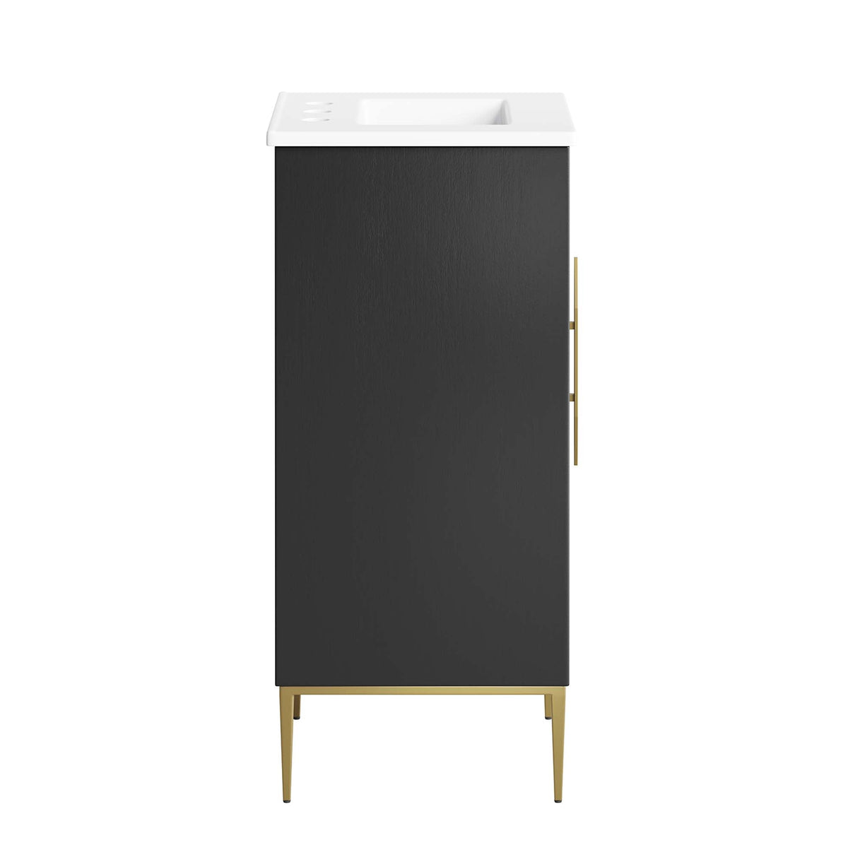 Awaken bathroom vanity by Modway, charcoal cabinet with white countertop sink and gold legs on Tampa Home & Garden Store