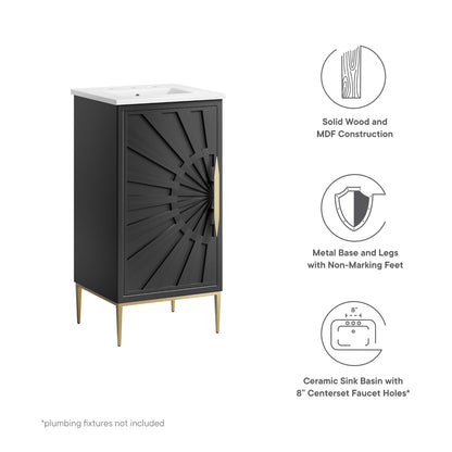 Awaken bathroom vanity by Modway; dark charcoal cabinet with door, white sink, gold legs on Tampa Home & Garden Store