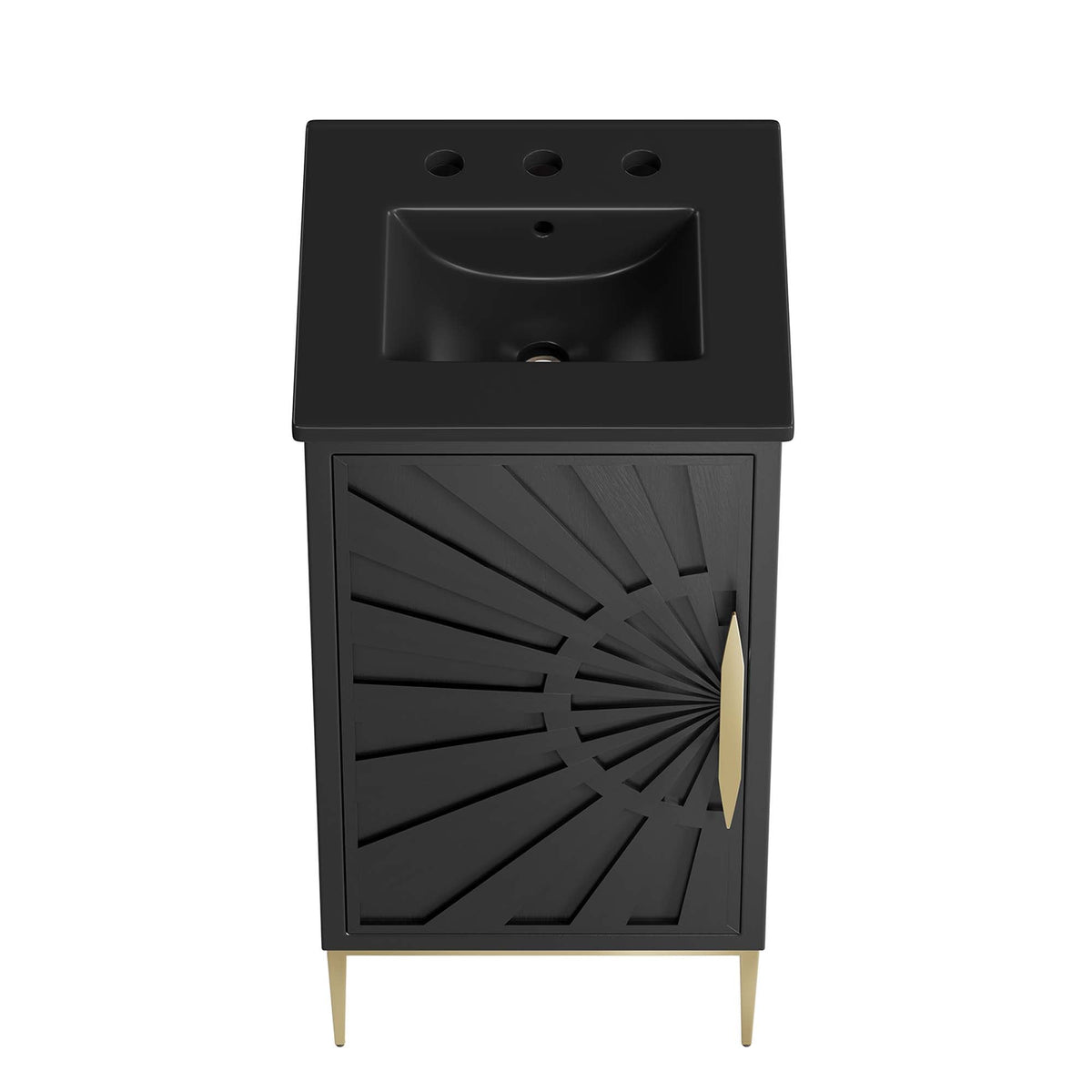 Awaken Bathroom Vanity by Modway, black cabinet with sunburst drawer front and gold legs on Tampa Home & Garden Store