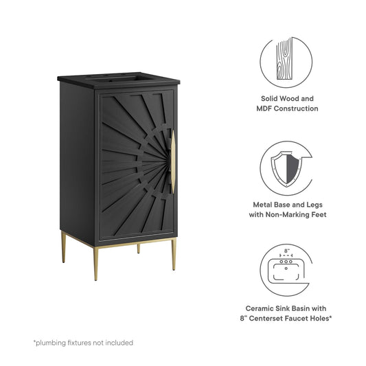 Awaken Bathroom Vanity by Modway in black with sunburst panel door and gold tapered legs on Tampa Home & Garden Store