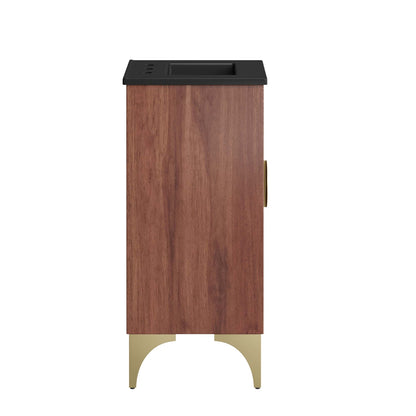 Daylight bathroom vanity by Modway, dark wood cabinet with black countertop and brass legs on Tampa Home & Garden Store