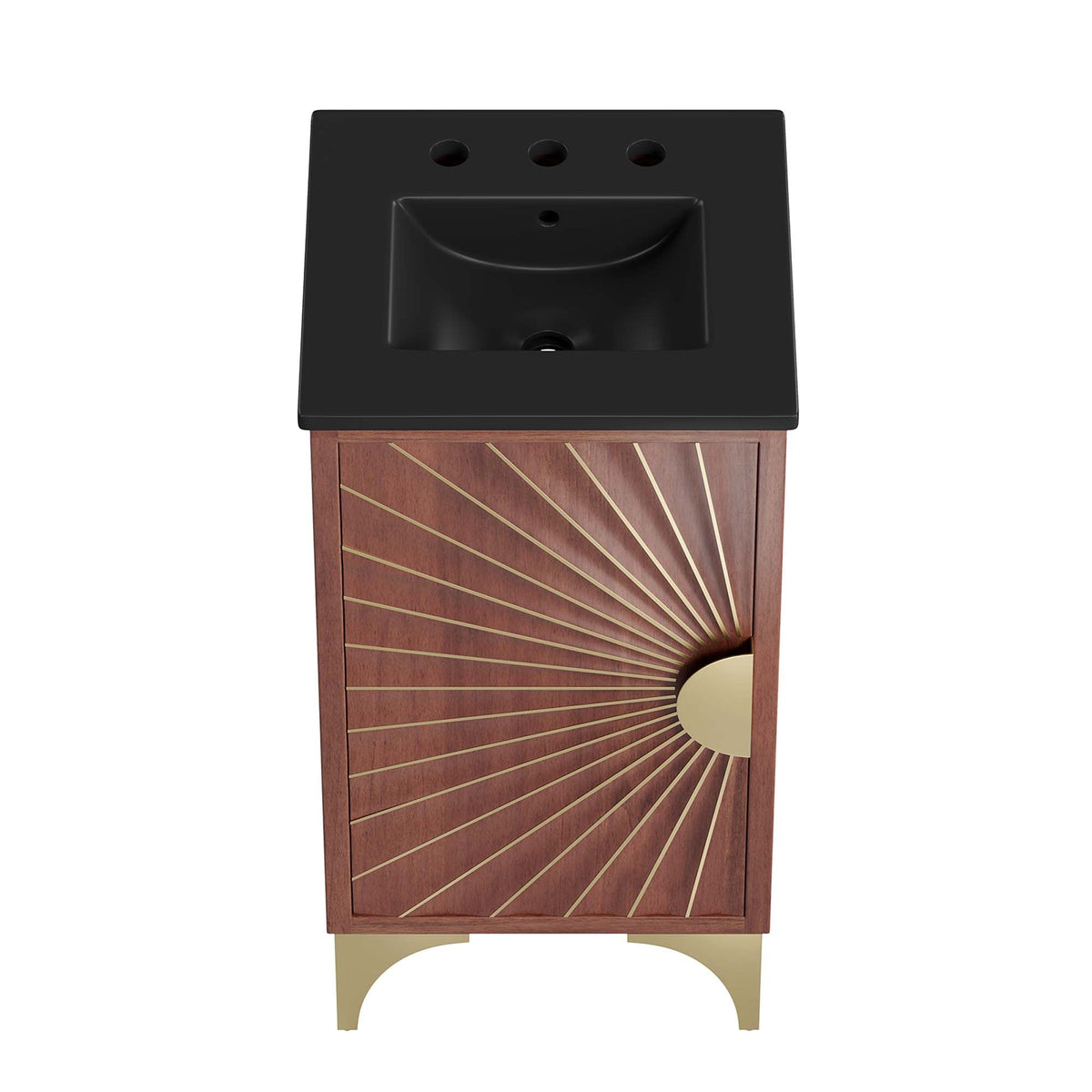 Daylight bathroom vanity by Modway with black countertop and sink, gold-accented cabinet on Tampa Home & Garden Store