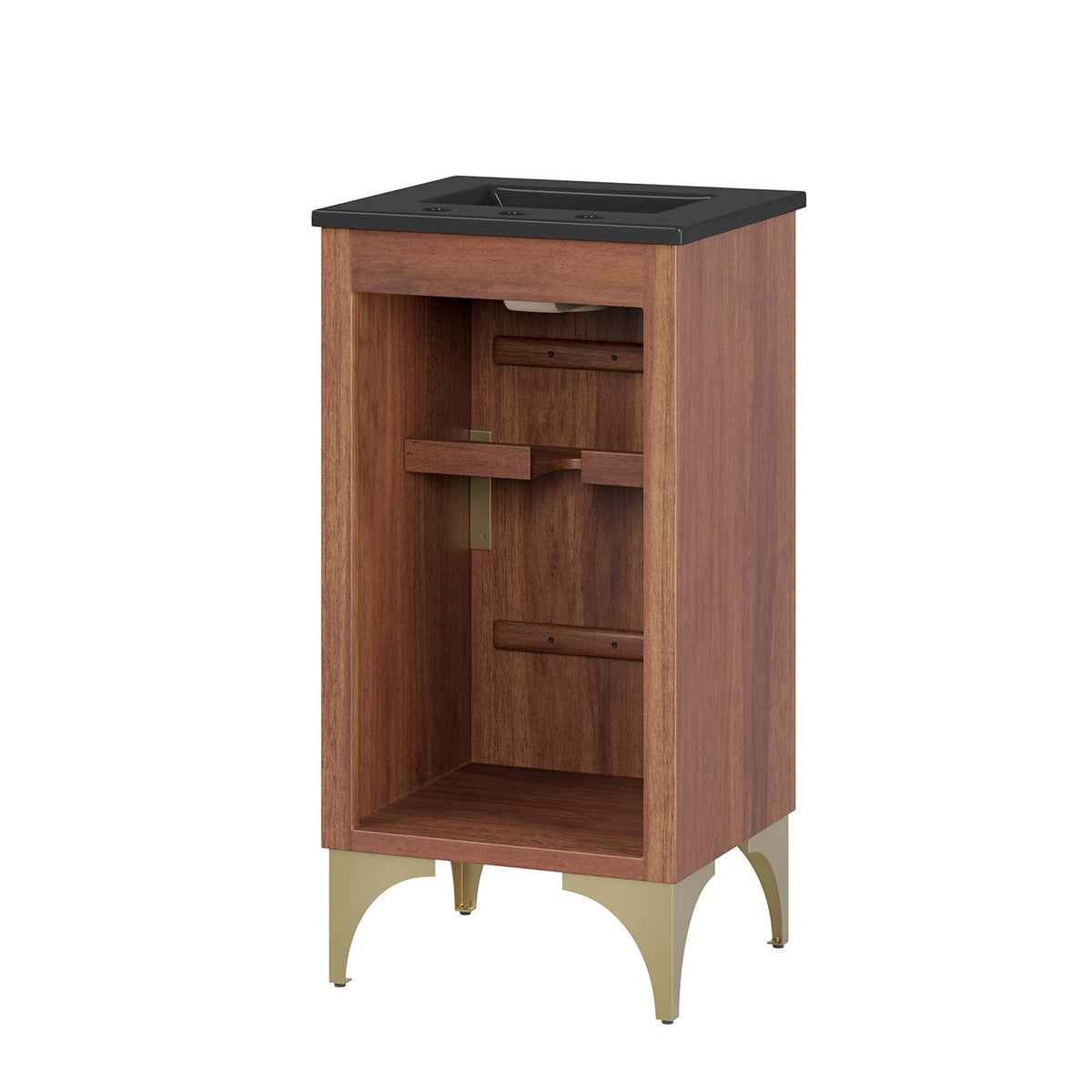 Daylight bathroom vanity by Modway in warm wood with black countertop and gold legs on Tampa Home & Garden Store