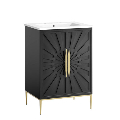 Awaken bathroom vanity by Modway with black sunburst cabinet, white countertop, gold legs on Tampa Home & Garden Store