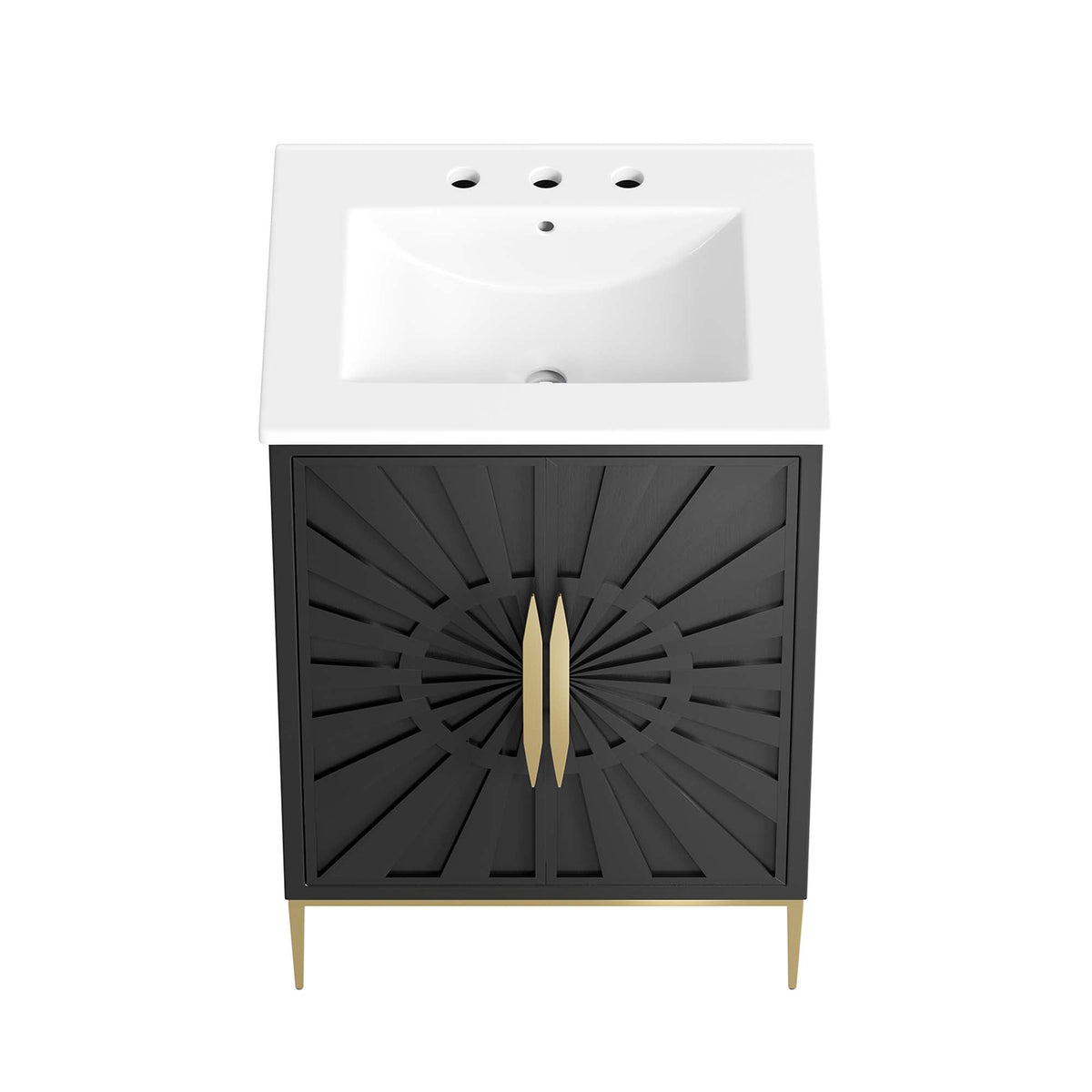 Awaken Bathroom Vanity by Modway white sink atop black sunburst cabinet with gold legs on Tampa Home & Garden Store