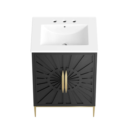 Awaken Bathroom Vanity by Modway white sink atop black sunburst cabinet with gold legs on Tampa Home & Garden Store