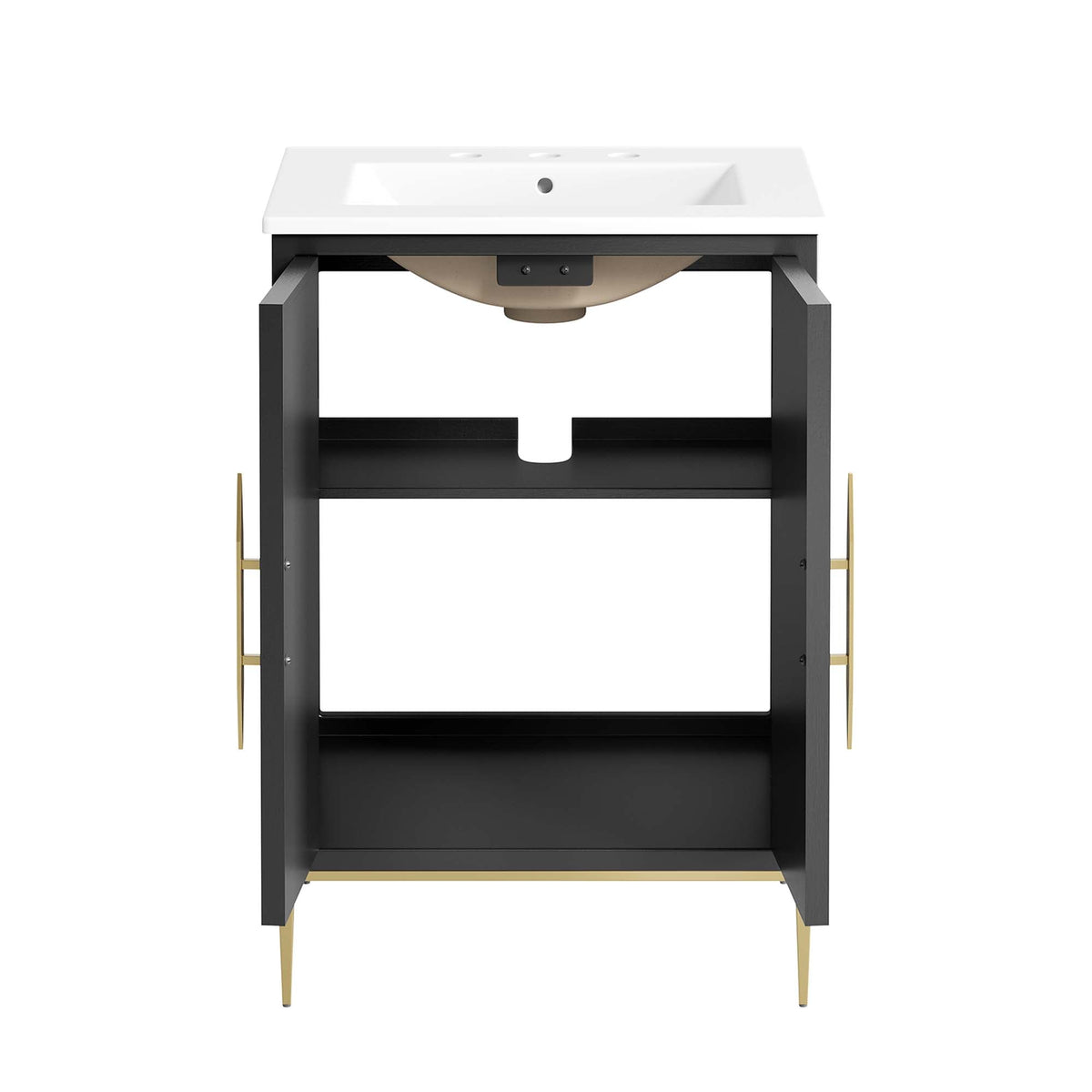 Awaken Bathroom Vanity by Modway white countertop sink on black metal frame with gold legs on Tampa Home & Garden Store