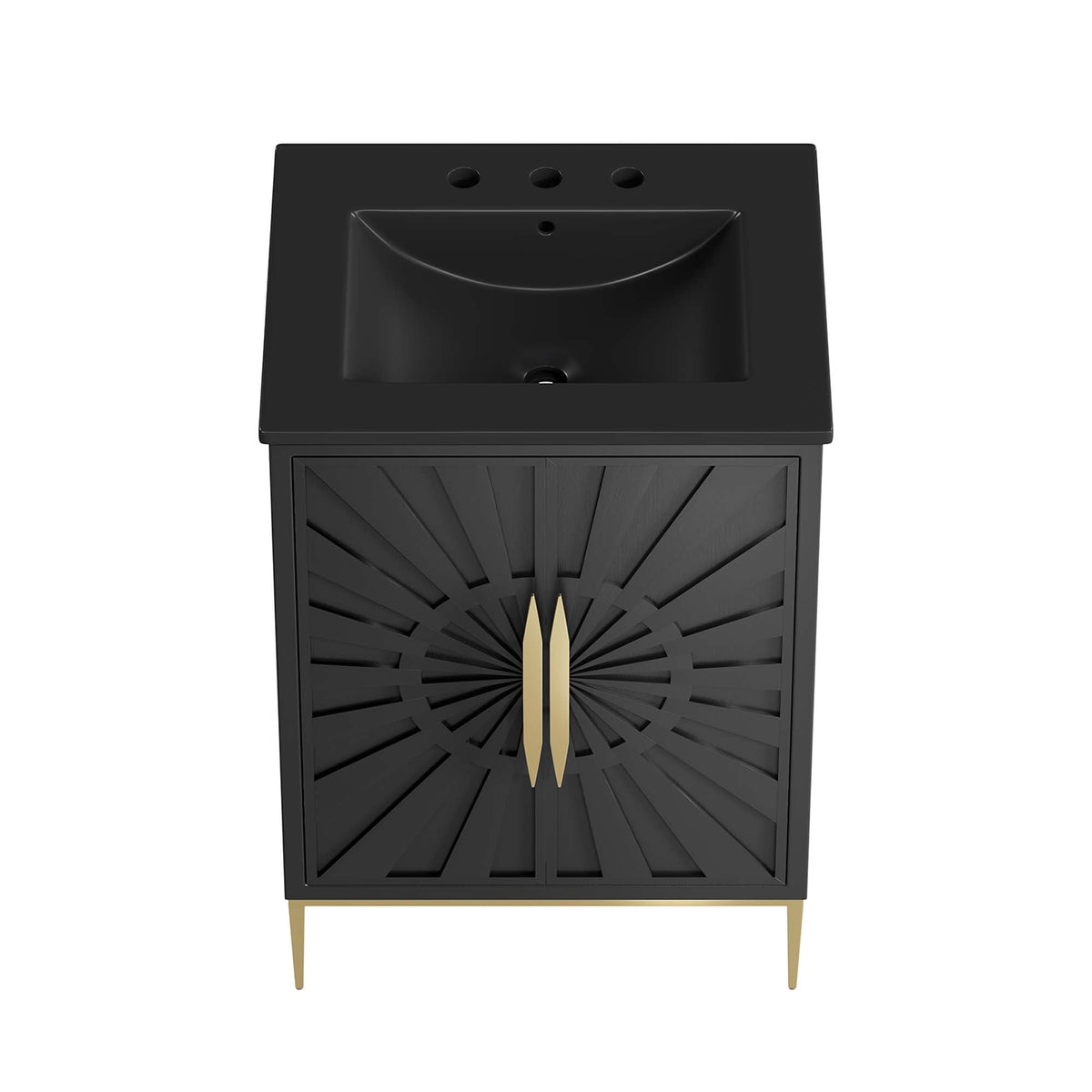 Awaken Bathroom Vanity by Modway, black vanity with sunburst front and gold hardware on Tampa Home & Garden Store