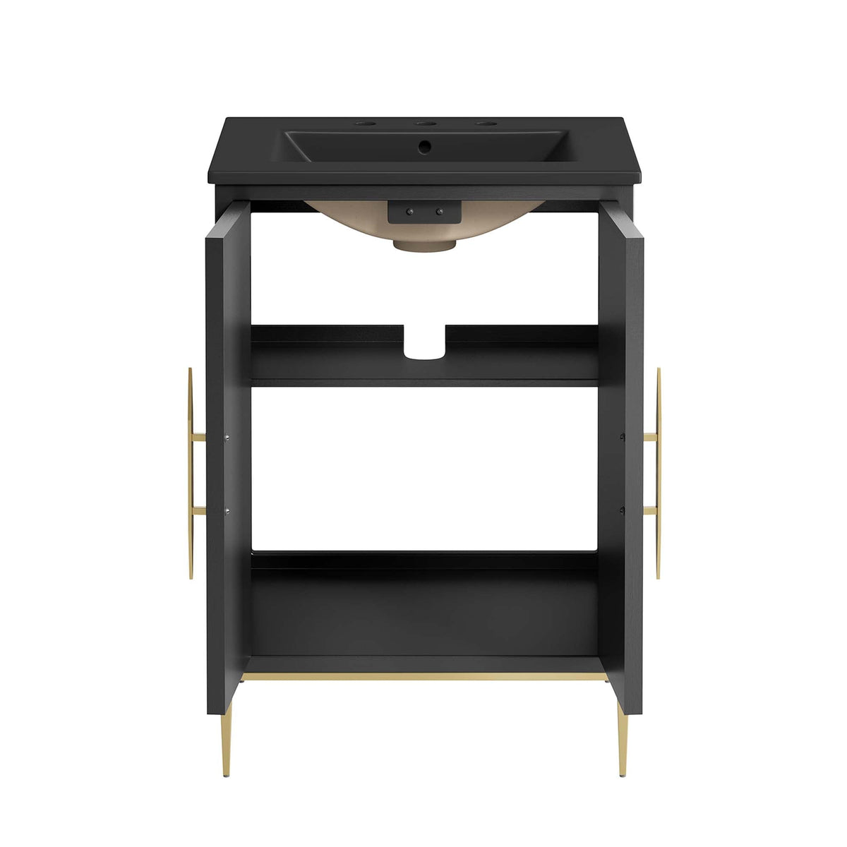 Awaken bathroom vanity by Modway, black finish with beige sink and gold legs on Tampa Home & Garden Store