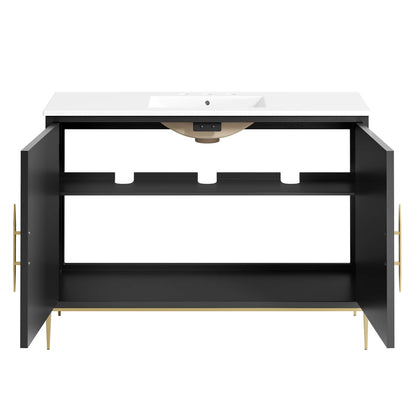 Awaken Bathroom Vanity by HouseOfZazla, white countertop, black frame, gold legs on Tampa Home & Garden Store