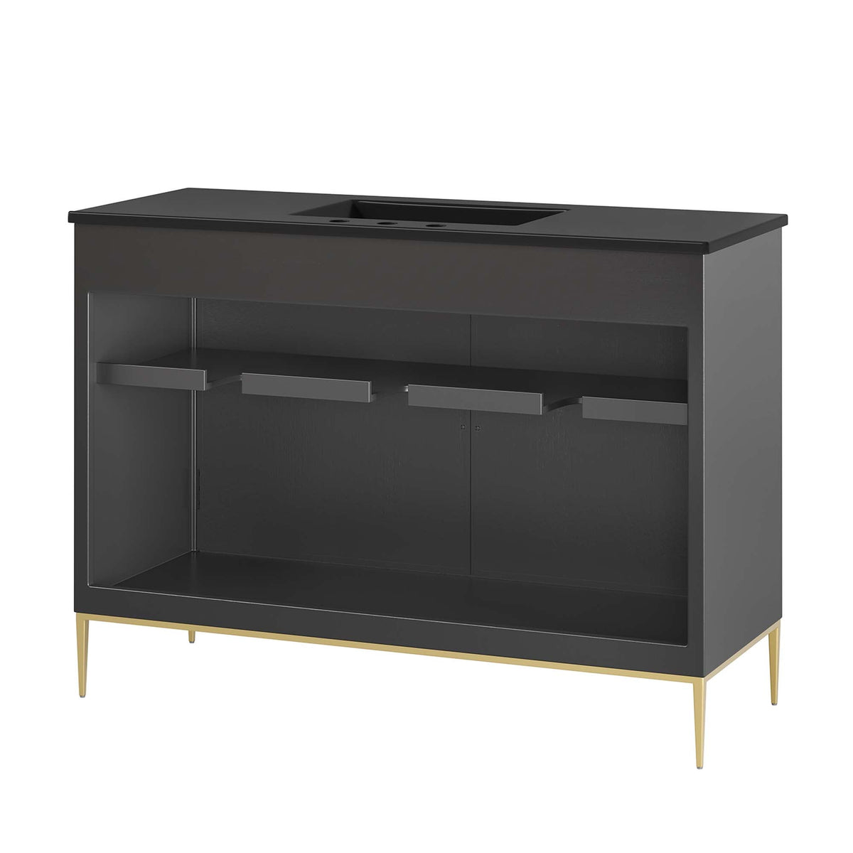 Awaken bathroom vanity by Modway, dark black cabinet with gold slim legs, sink cutout on Tampa Home & Garden Store