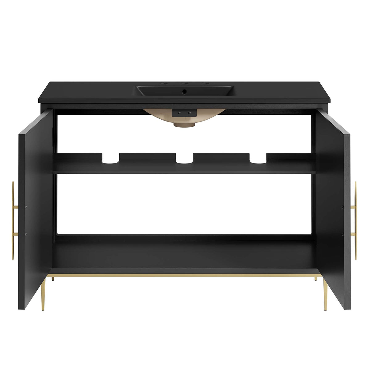 Awaken Bathroom Vanity by Modway, black metal frame with gold legs, HouseOfZazla suite on Tampa Home & Garden Store