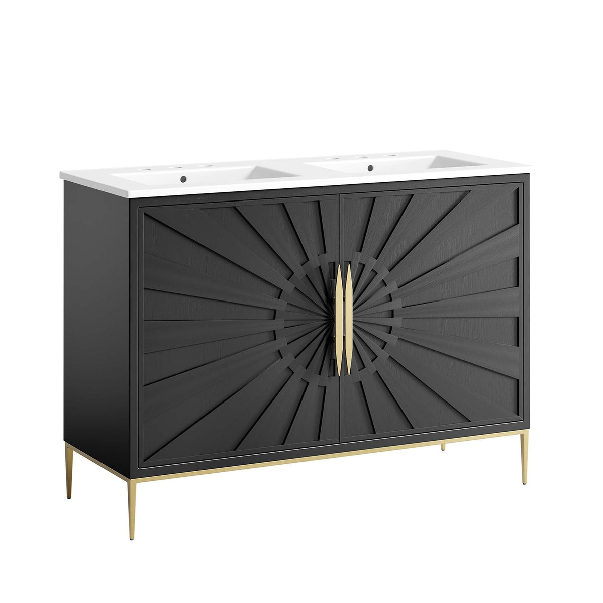 Awaken Double Sink Bathroom Vanity by HouseOfZazla, charcoal cabinet with white top on Tampa Home & Garden Store