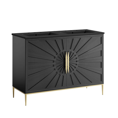 Awaken double sink vanity by Modway in black with sunburst front and gold hardware on Tampa Home & Garden Store