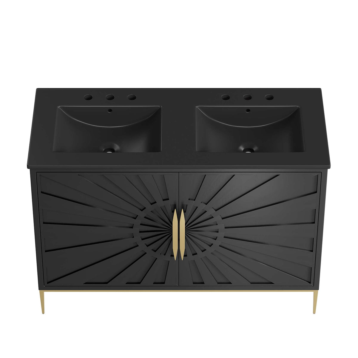 Awaken double sink bathroom vanity black finish with gold accents and sunburst HouseOfZazla on Tampa Home & Garden Store