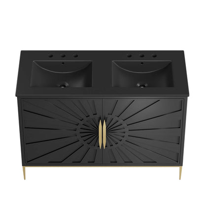 Awaken double sink bathroom vanity black finish with gold accents and sunburst HouseOfZazla on Tampa Home & Garden Store