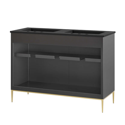 Awaken double sink vanity by HouseOfZazla, charcoal-black cabinet with 2 sinks and gold legs on Tampa Home & Garden Store