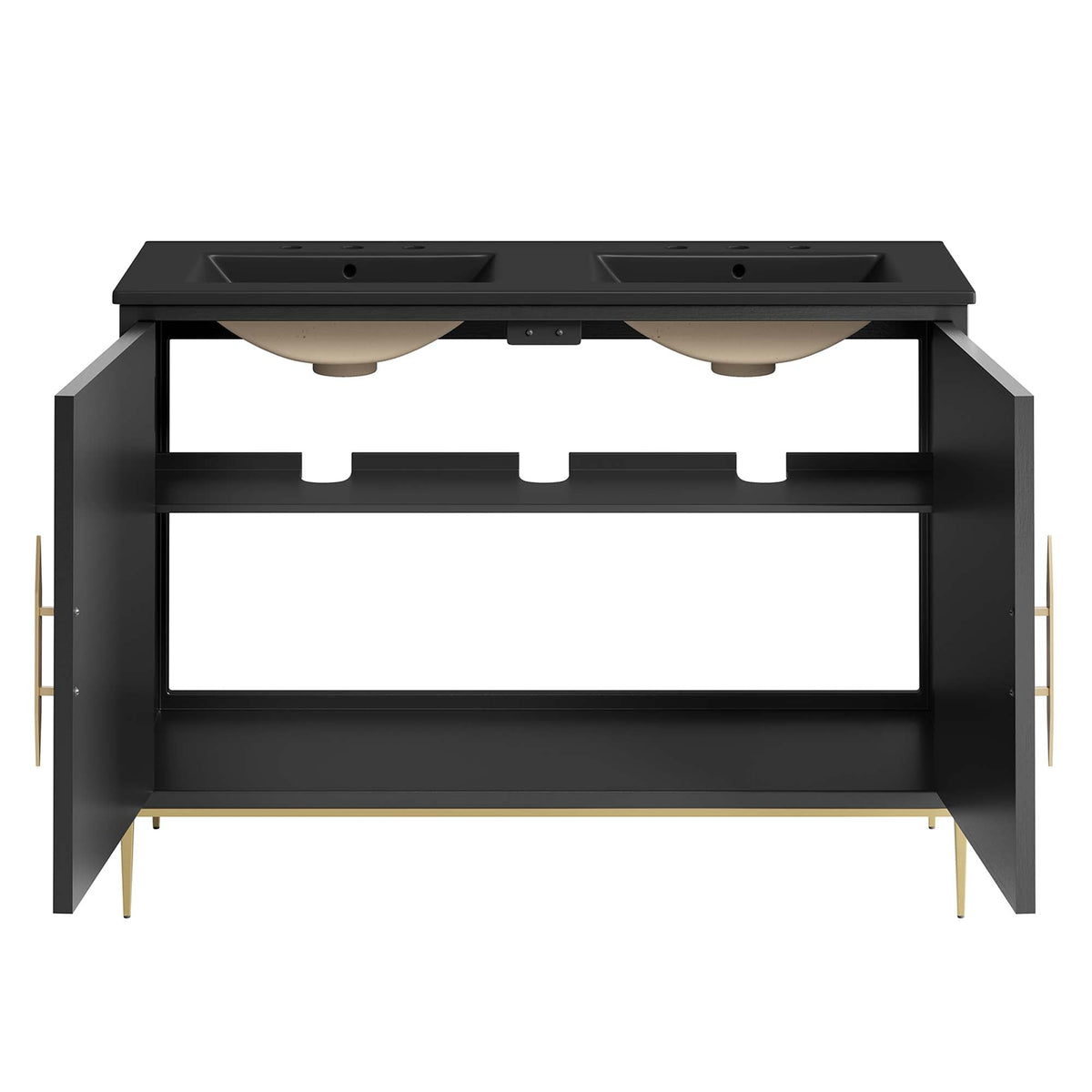 Awaken double-sink bathroom vanity with black frame and beige basins by Modway on Tampa Home & Garden Store
